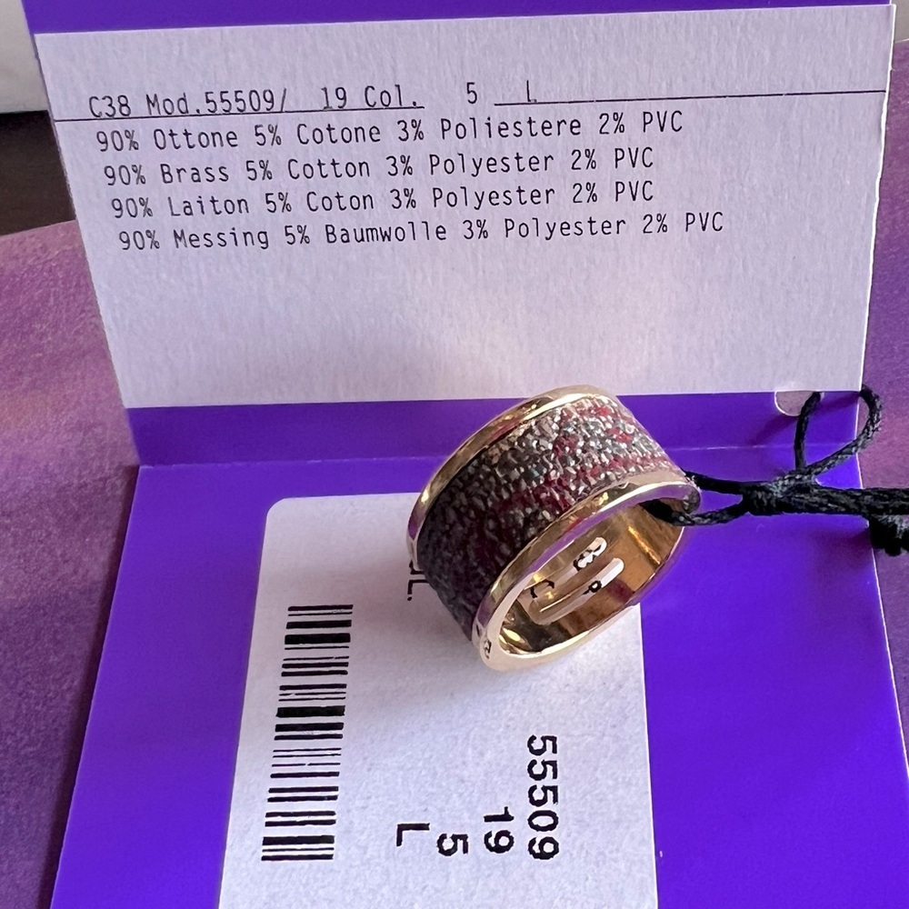 ETRO Wide Band Gold Tone Texture Colors Brass Ring Size US 8 Large 19 New - Picture 4 of 8